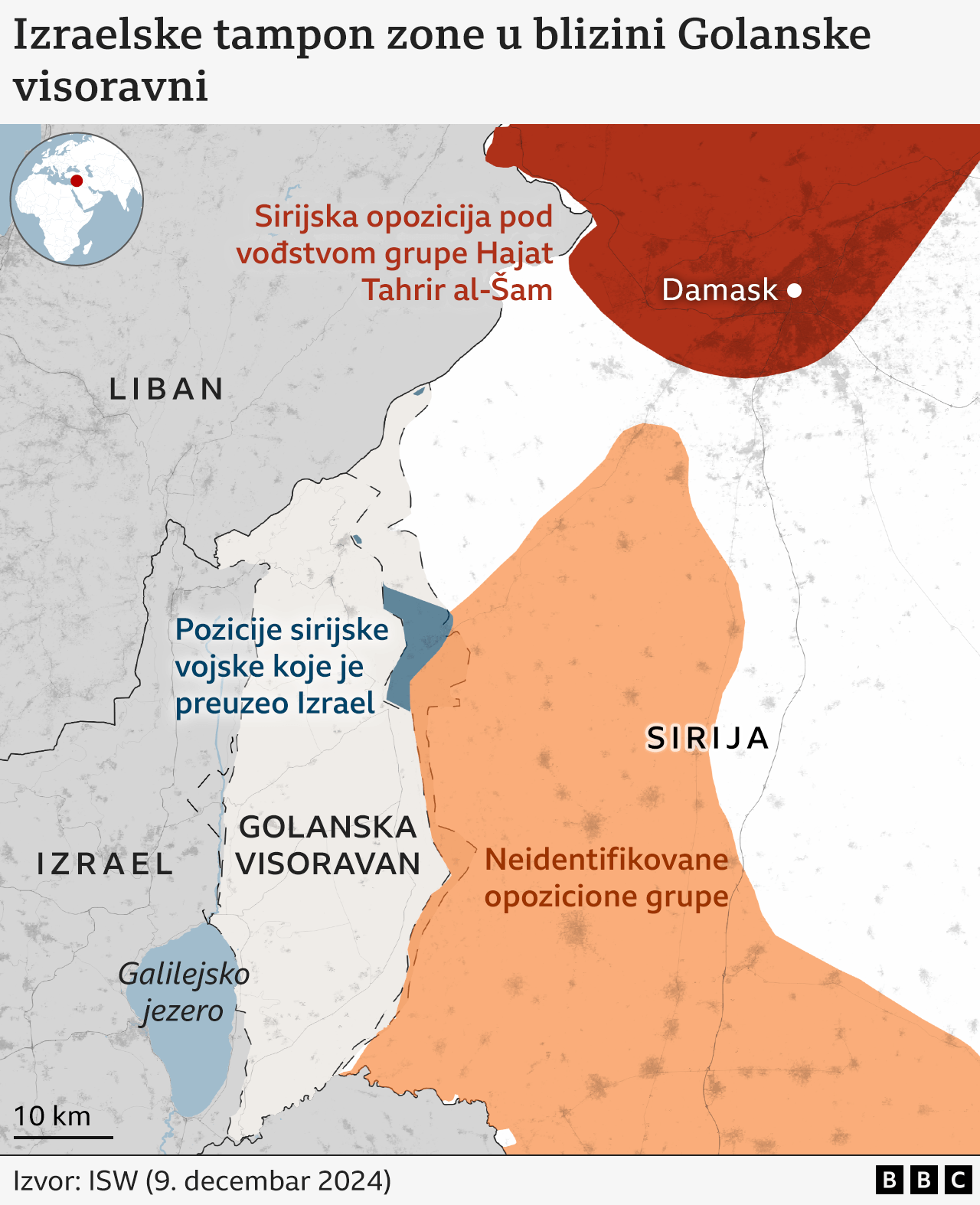 Mapa izraelskih pozicija u blizini Sirije