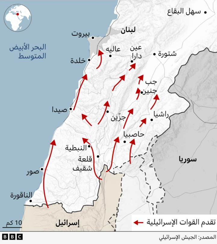 خريطة تقدم القوات الإسرائيلية