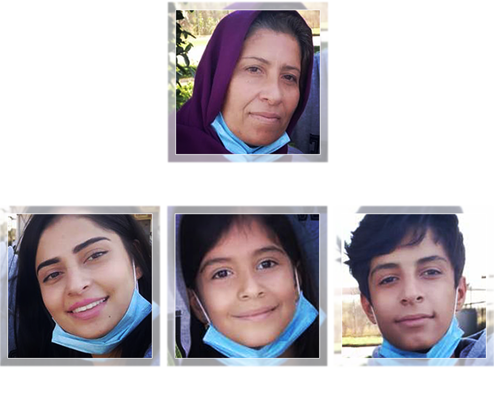 Fotos mostrando Hadiya Rzgar Hussein, sua irmã Hasti, seu irmão Mubin e sua mãe, Kazhal