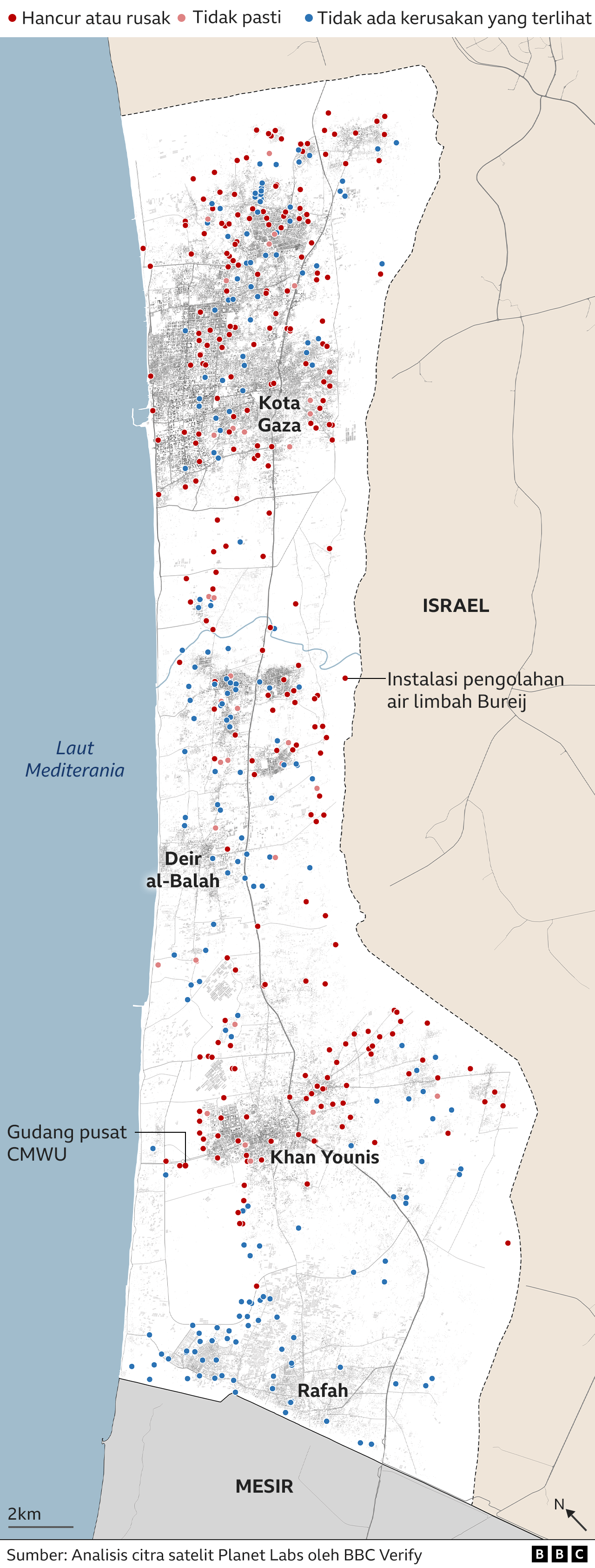 peta kerusakan di Gaza