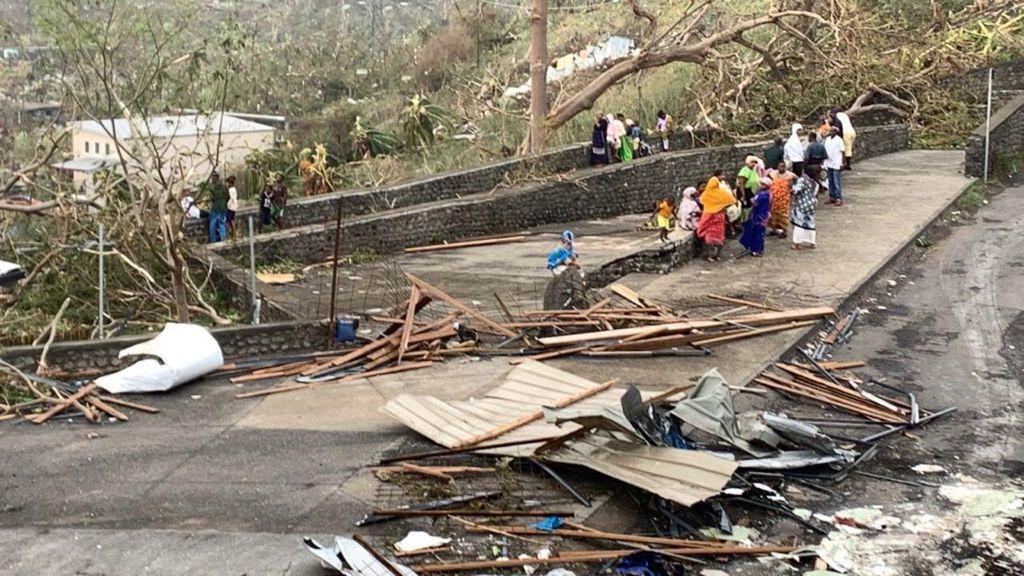 A collapsed bridge in Mayotte