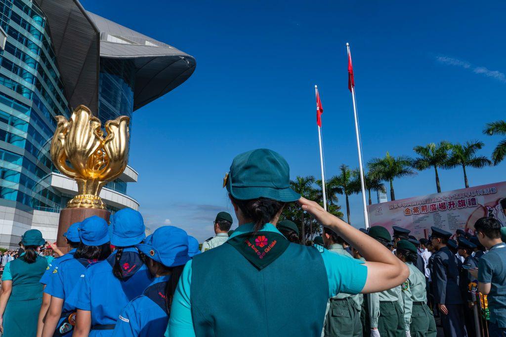 2024年9月14日，在香港的金紫荊廣場在舉行升旗禮。