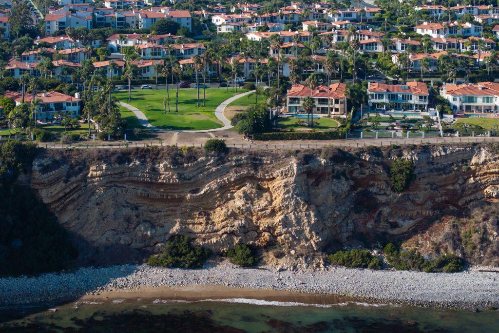 Aerial view of some mansions in Rancho Palos Verdes, Los Angeles County, California, United States, in August 2024.