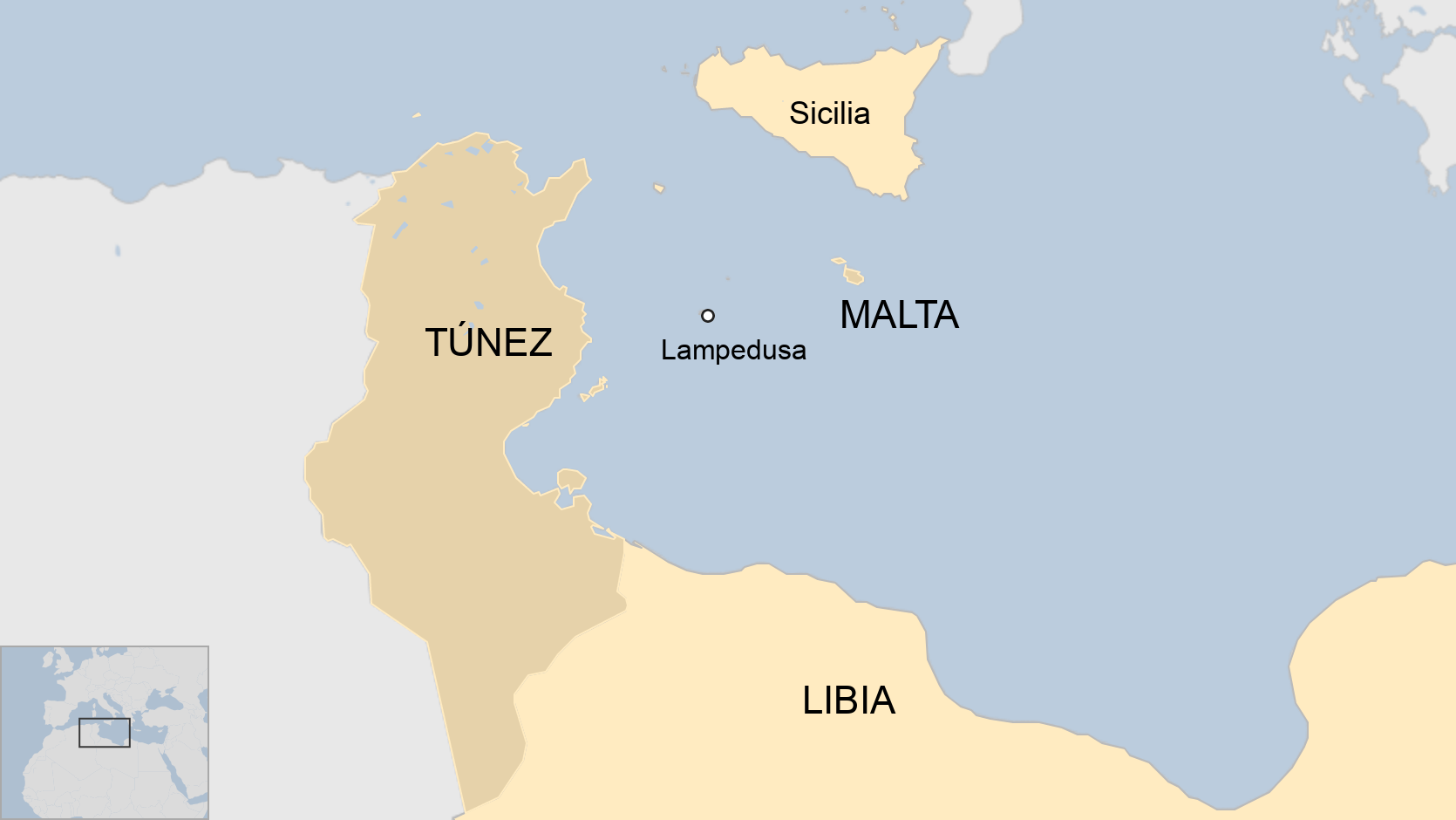 Mapa de la costa de Libia y Túnez