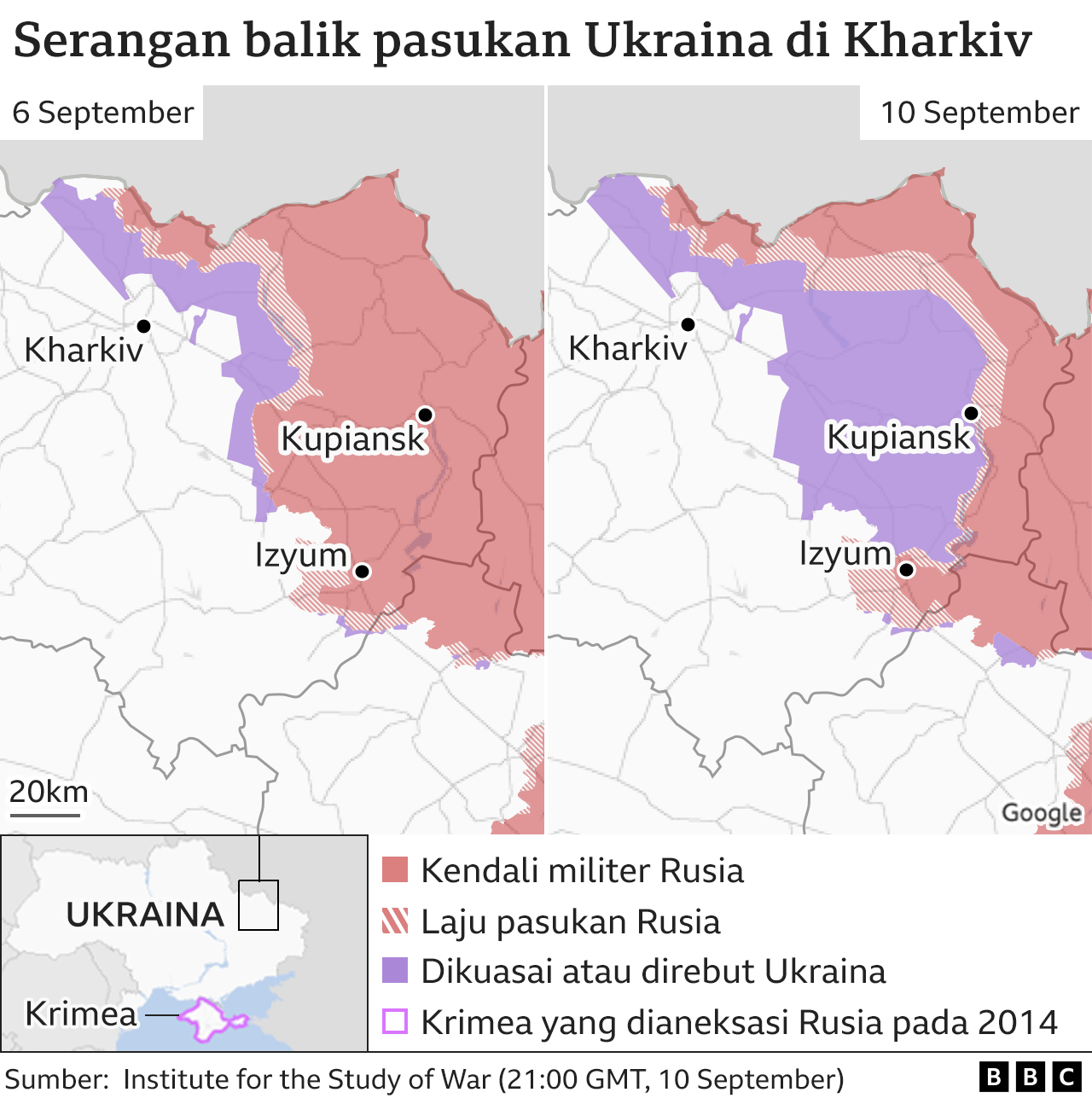 Peta serangan balik pasukan Ukraina di Kharkiv