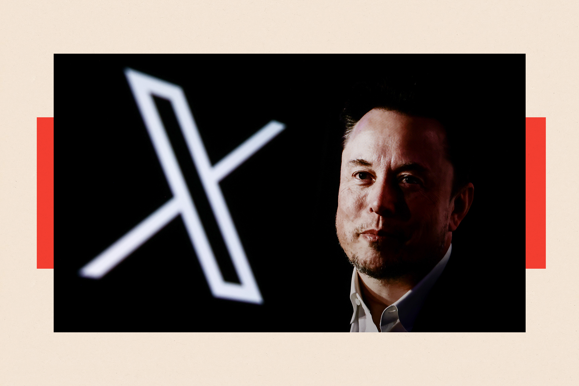 An image of the X logo next to Elon Musk