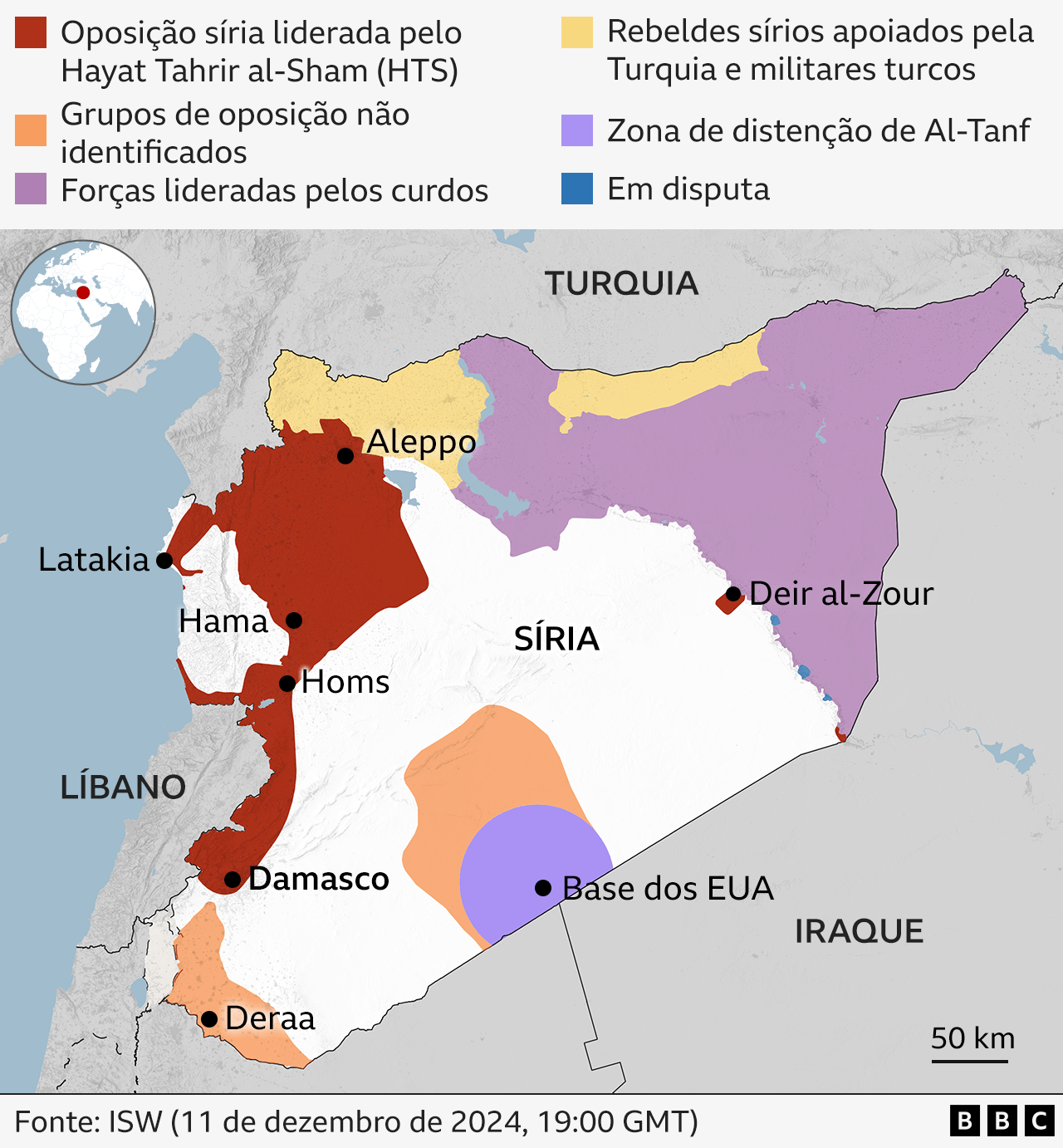 Mapa da Sria com reas coloridas mostrando controle por diferentes grupos