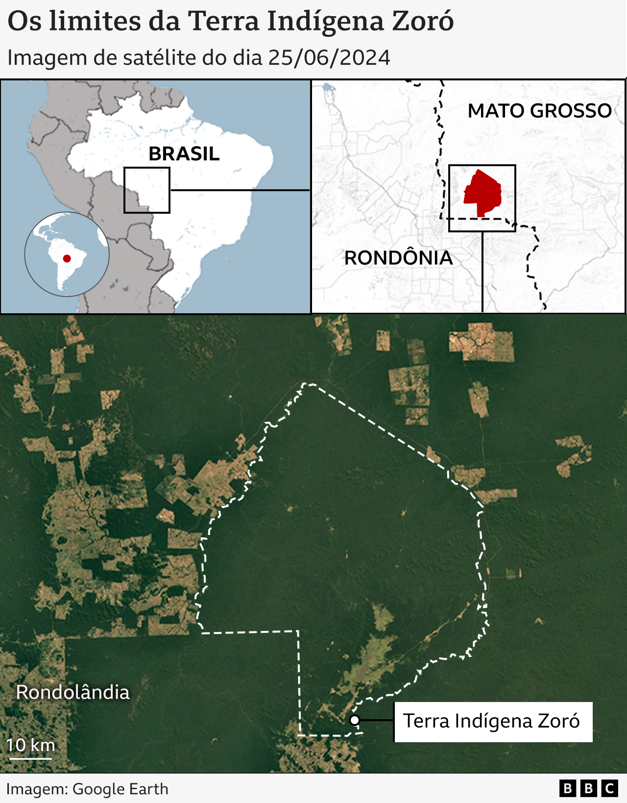 Mapa com localização da Terra Indígena Zoró