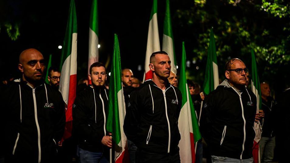 Marcha de extrema derecha en Milán en octubre de 2023.