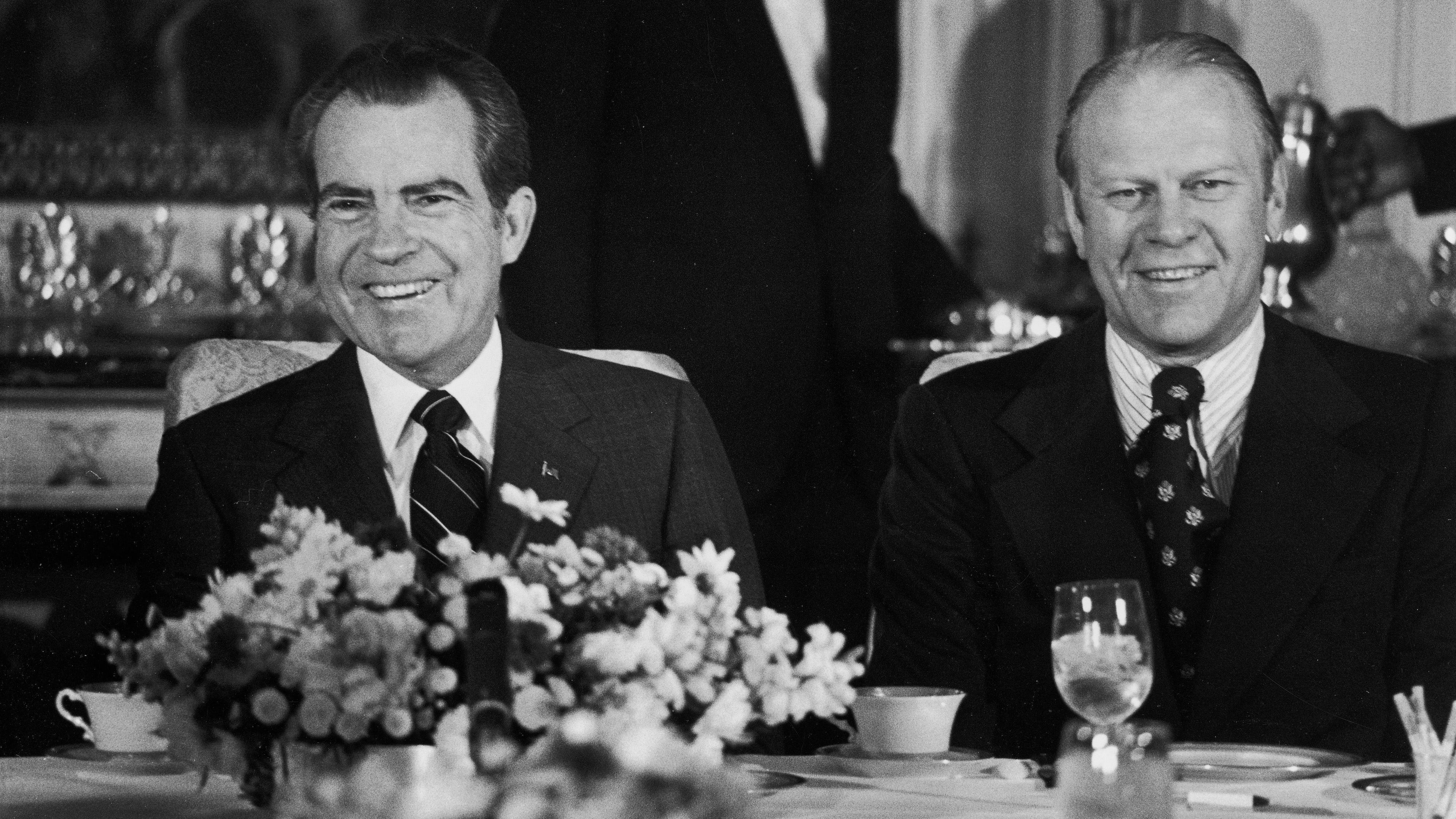 Former US presidents Richard Nixon and Gerald Ford