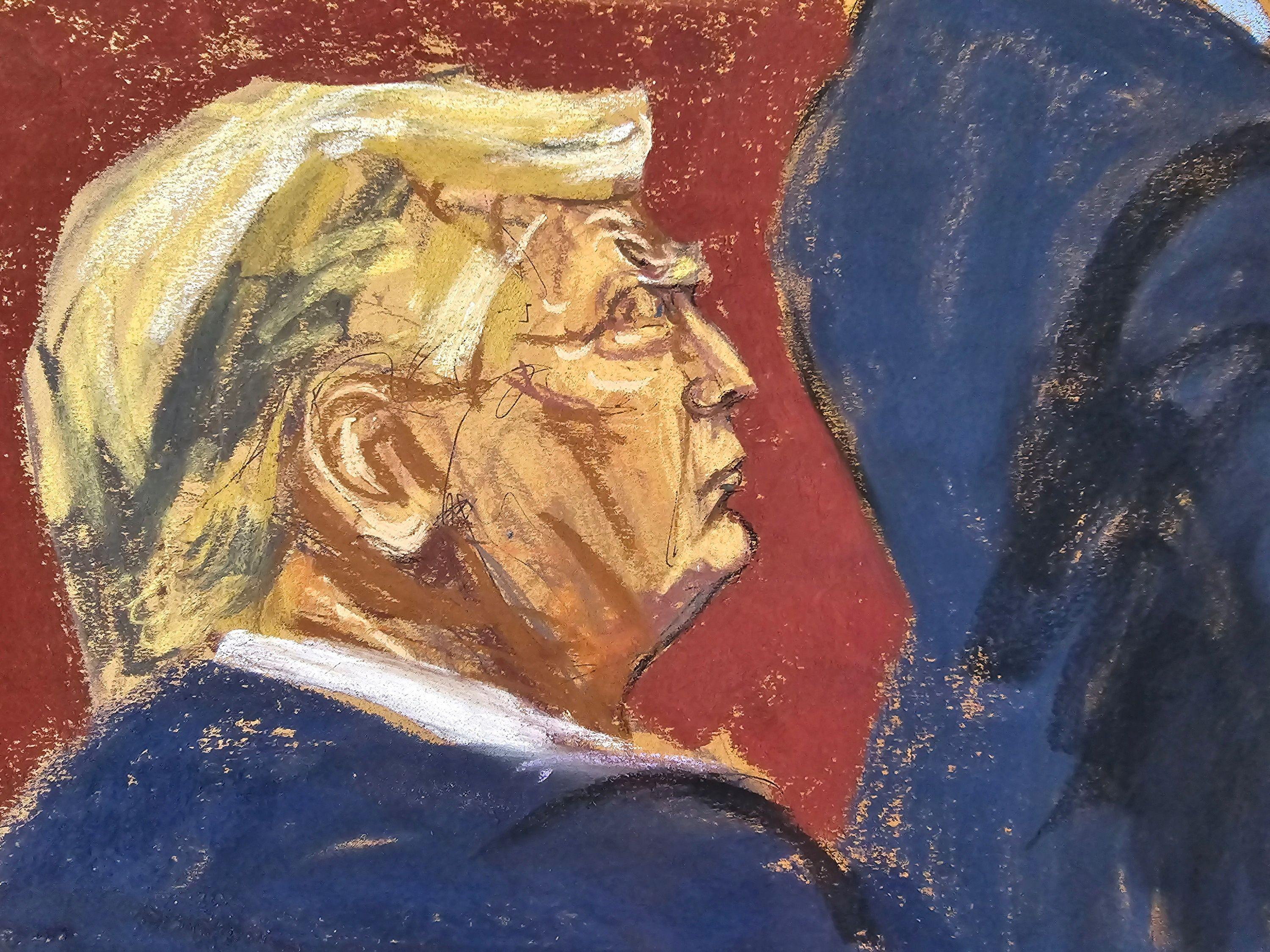 Ilustración de Trump durante el juicio