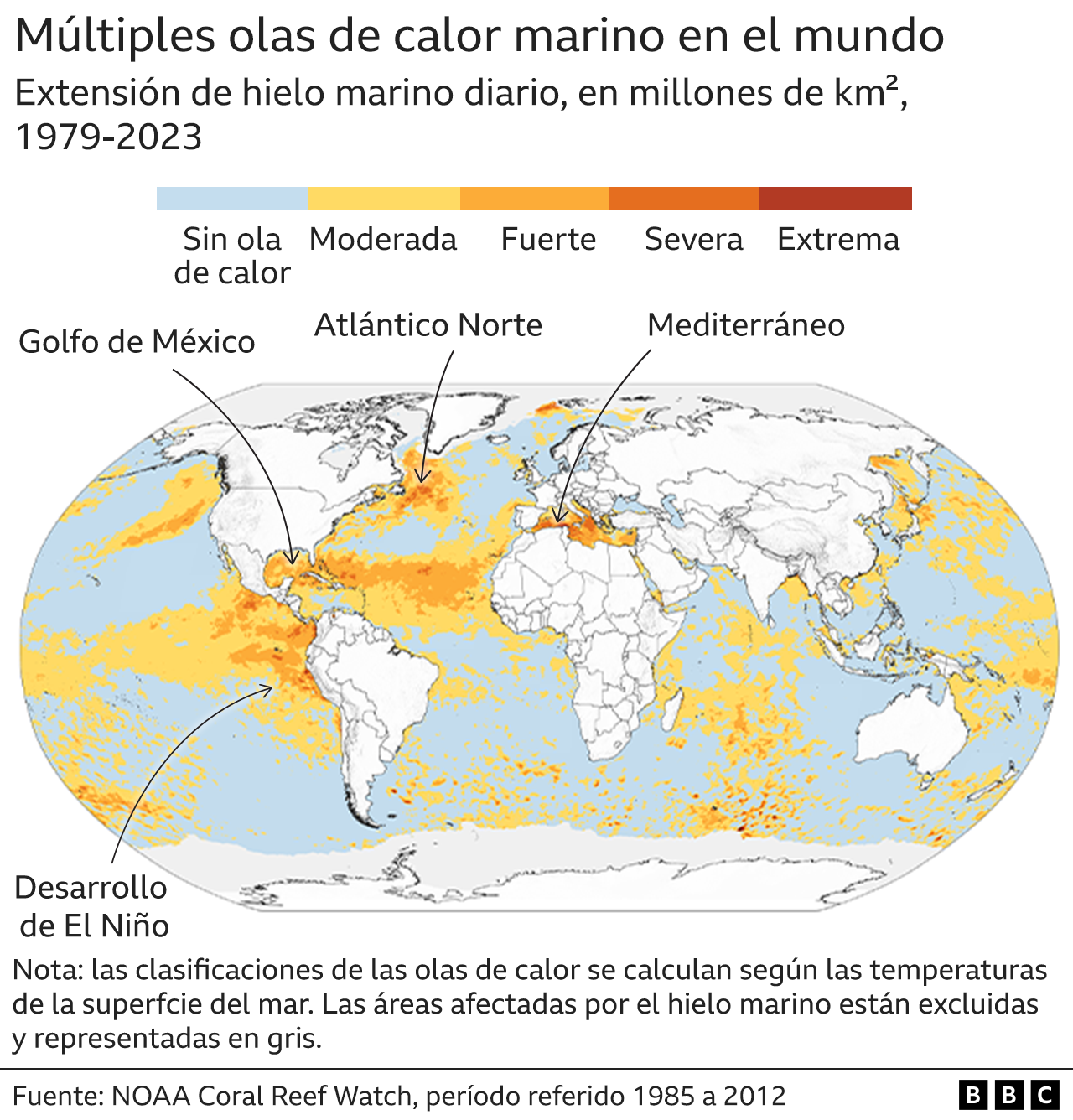 Gráfico muestra las olas de calor marino en el mundo