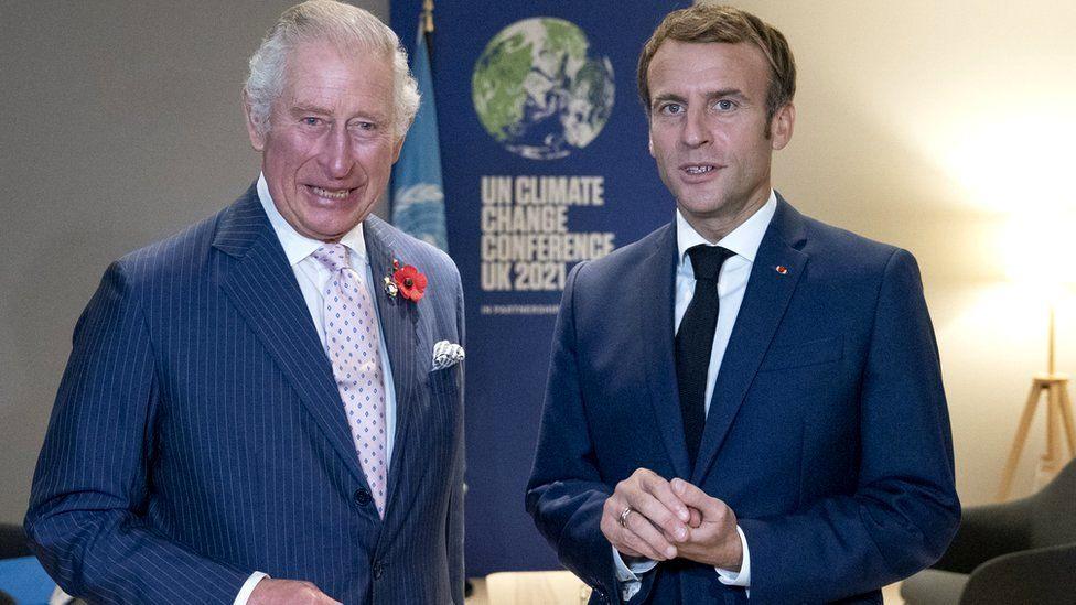Rei Charles e o presidente da França, Emmanuel Macron