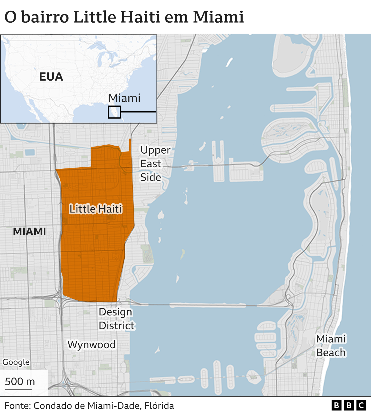 Mapa de Miami com a localização de Little Haiti