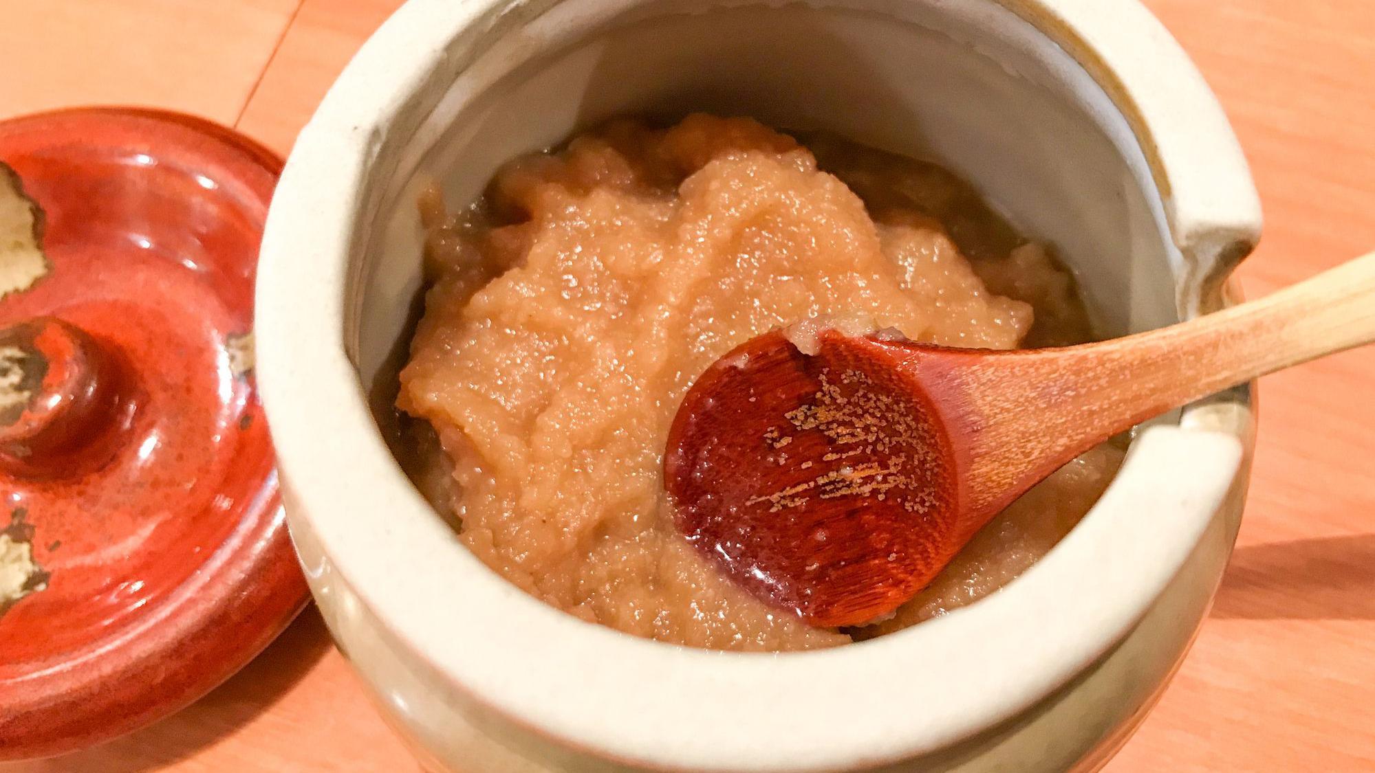 Bainiku, plum pulp, plum paste served in a jar