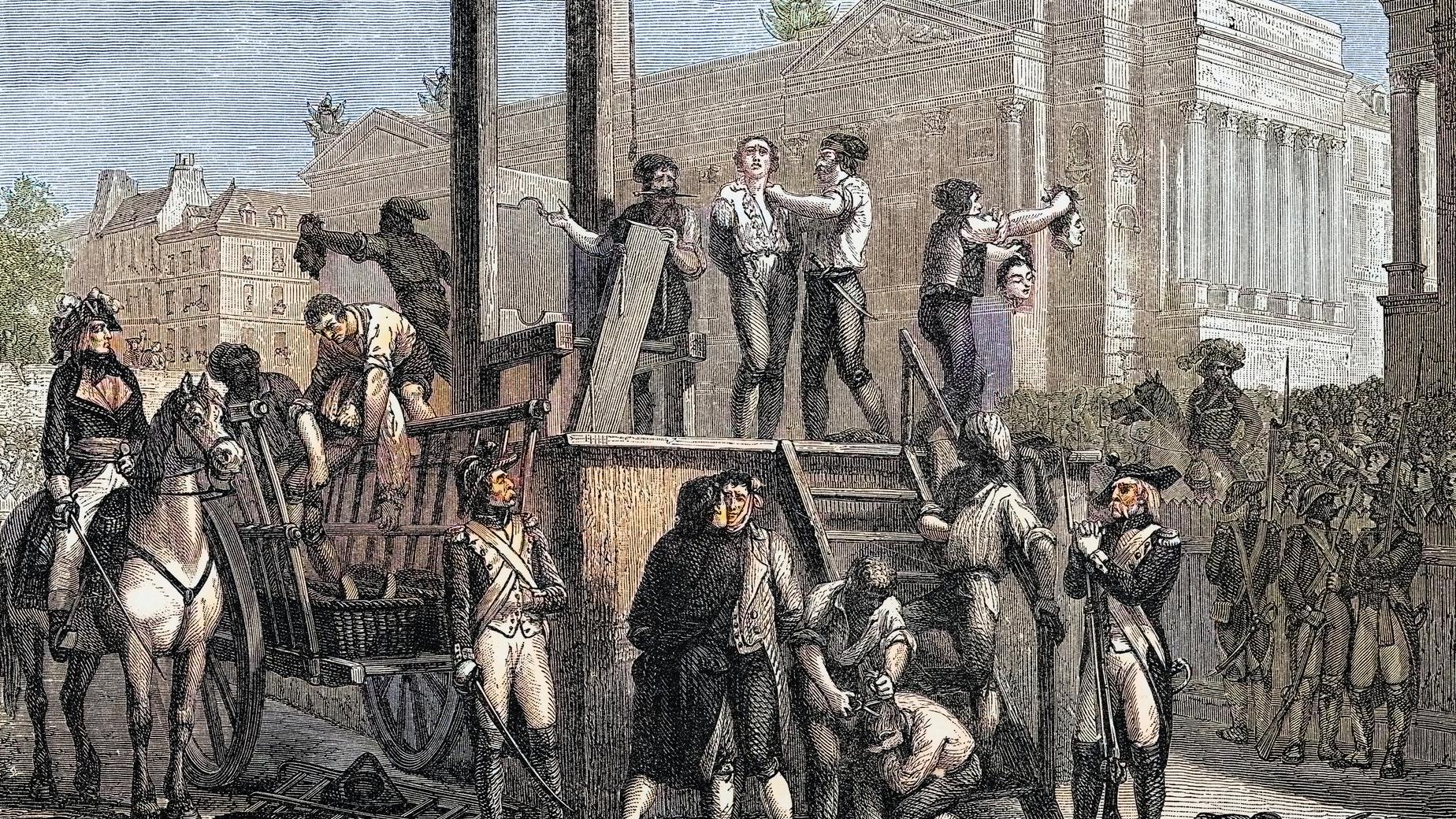 Ilustración de la ejecución de Robespierre en la Place de la Concorde de París en 1794.