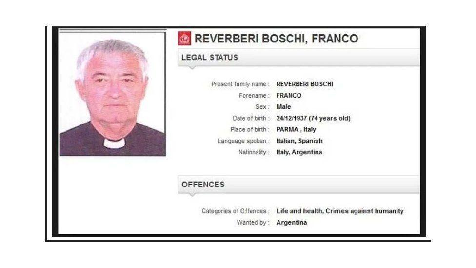 Aviso de búsqueda de Interpol de Franco Reverberi