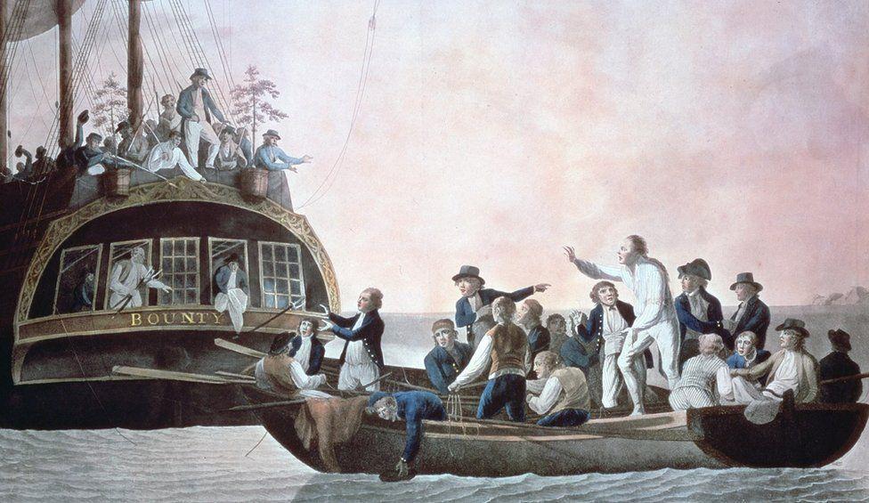 A painting depicting the mutiny on the Bounty