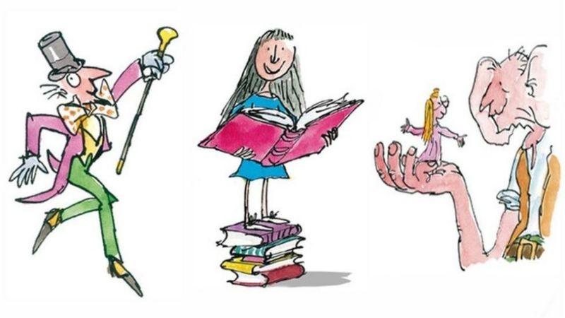 Ilustrações de homem com cartola, criança lendo livro e gigante