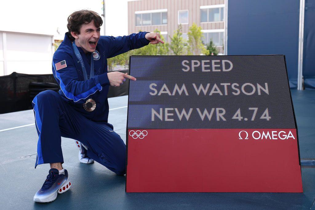 Sam Watson pointing to his record of 4.74