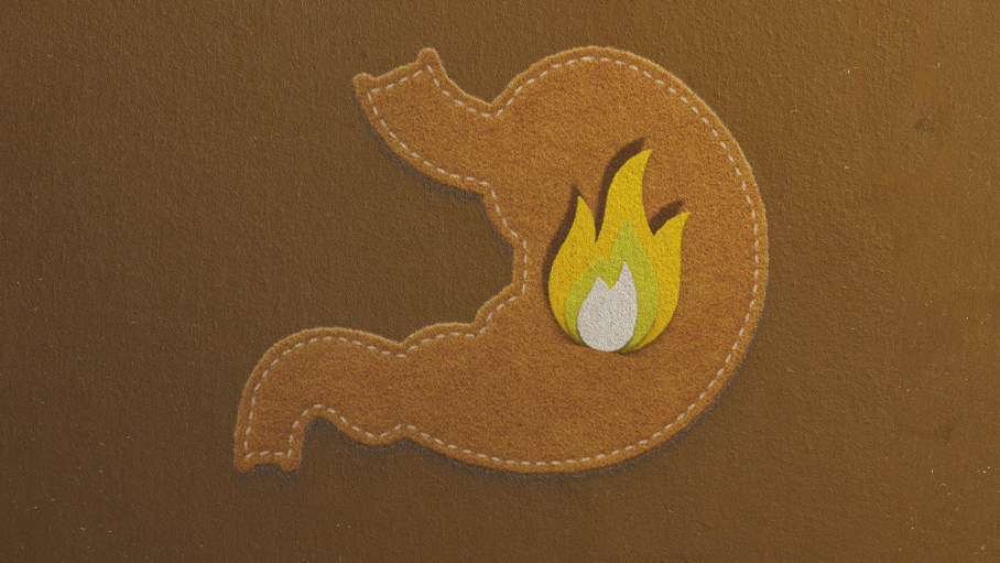 Una composición de un estómago con un fuego dentro.