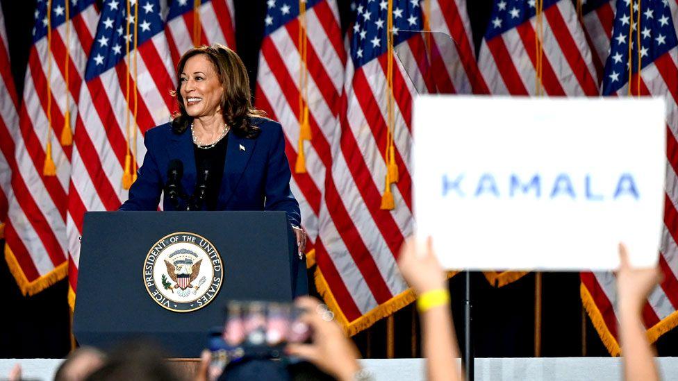 Kamala Harris attacks Trump over fear and hate at first rally