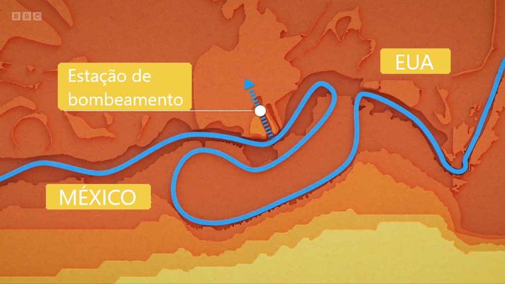 Mapa mostra região de Río Rico antes da mudança no rio
