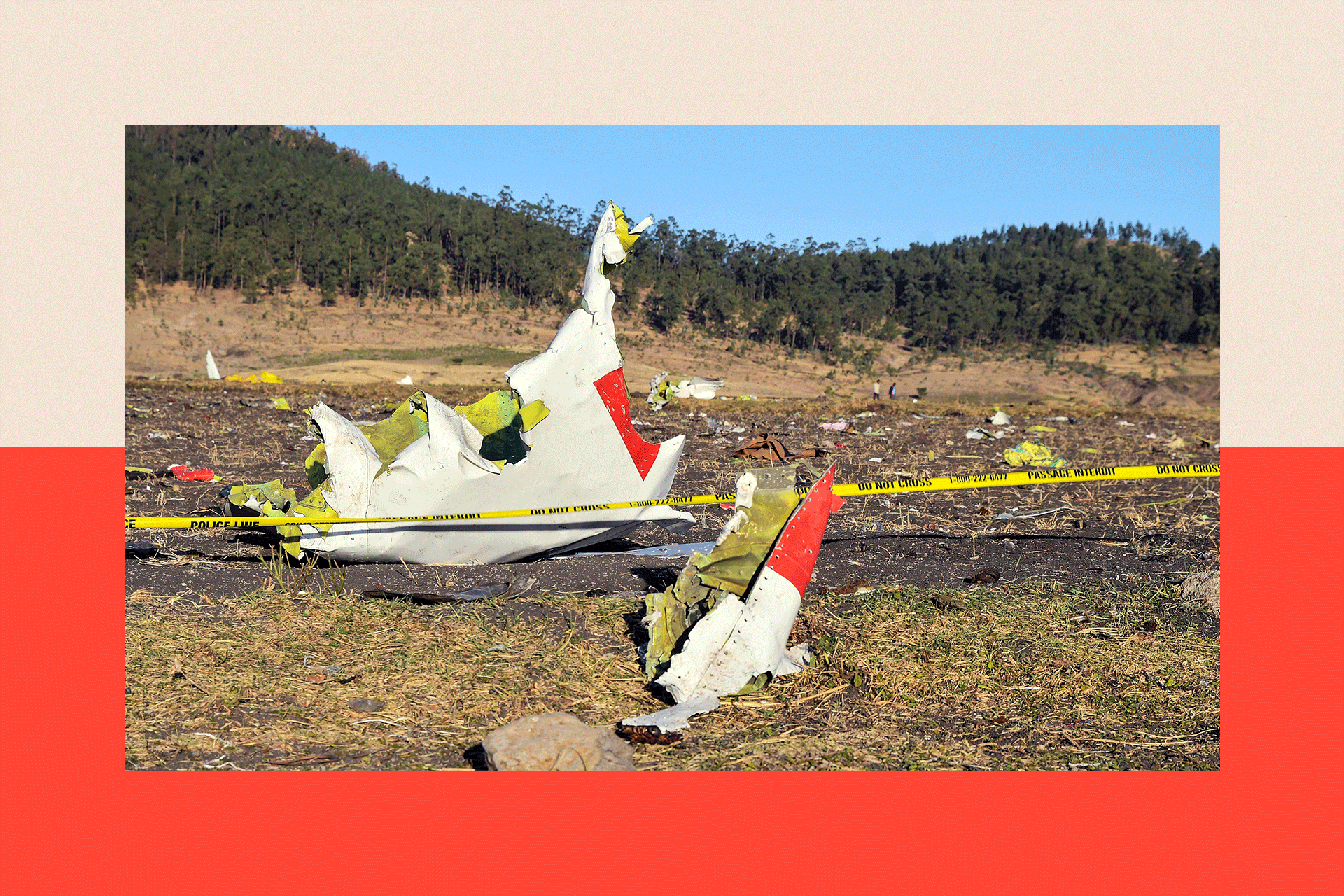 Plane debris lies on a field