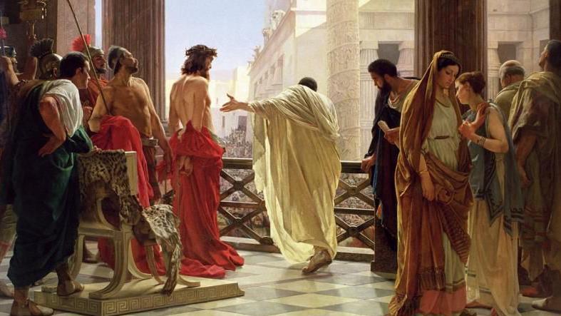 Pilato presenta a Jesús a la multitud judía, en pintura de 1850, del suizo-italiano Antonio Ciseri.