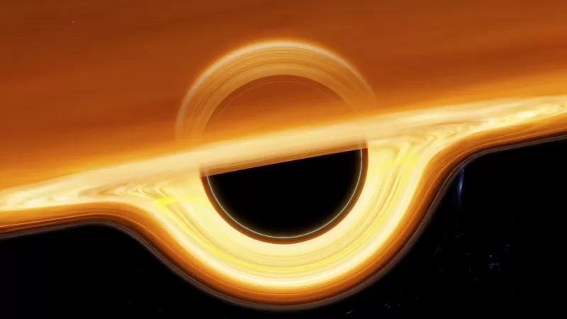 Ilustração de luz ao redor de um buraco negro 