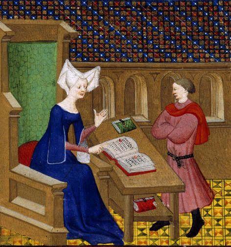 Christine de Pizan, em ilustração provavelmente feita em 1413