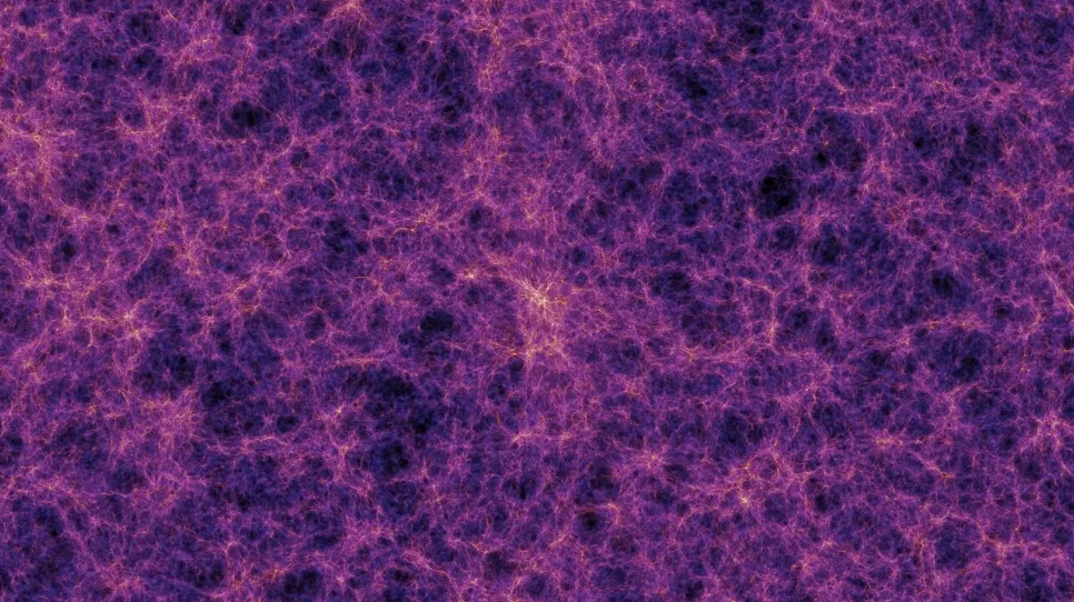 ภาพจำลอง “เส้นใยจักรวาล” (cosmic web) จุดและเส้นที่ดูสว่างคือบริเวณที่มีกระจุกดาราจักรกับสสารมืดอยู่มากที่สุด