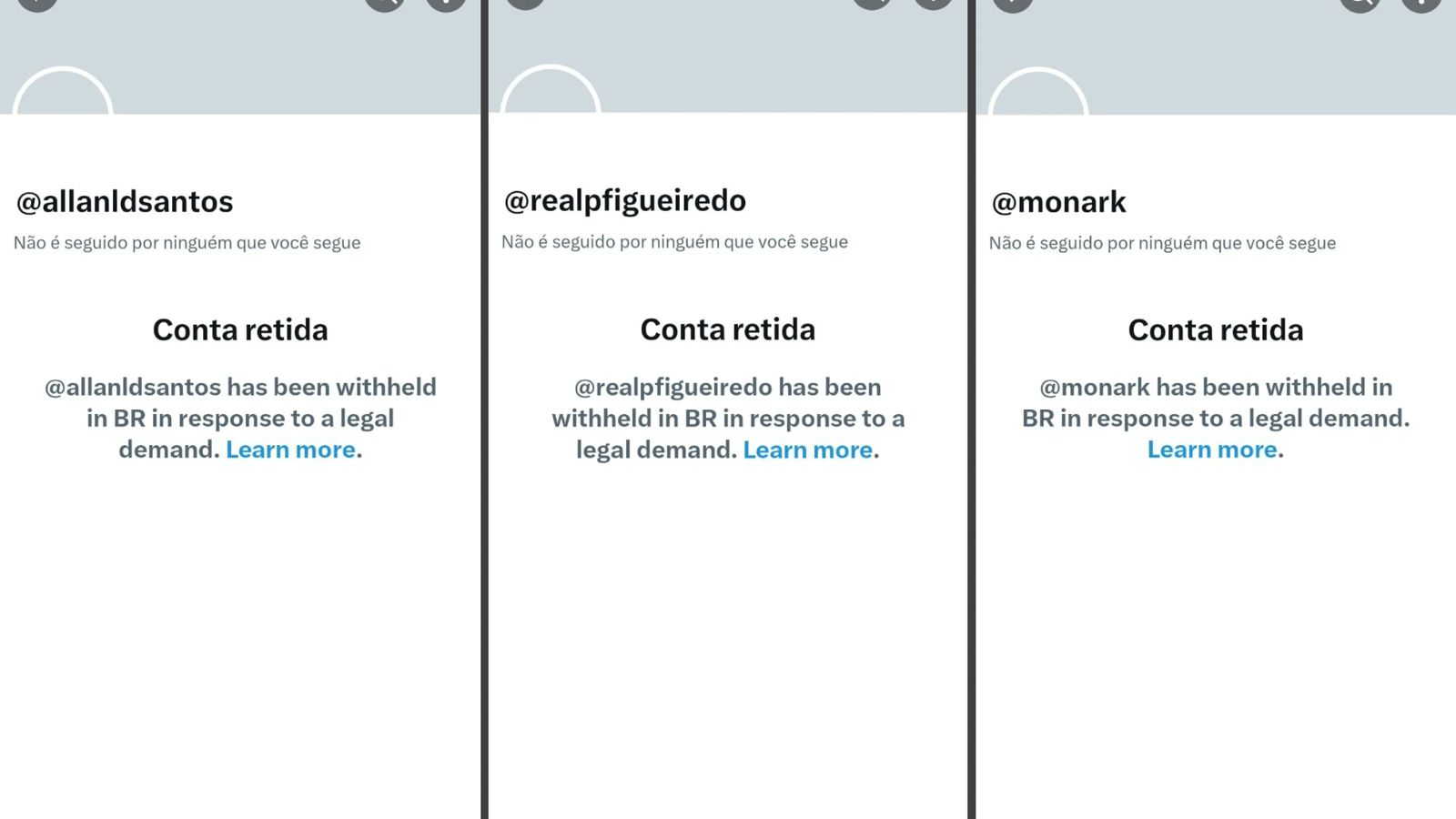 Perfis bloqueados no Brasil