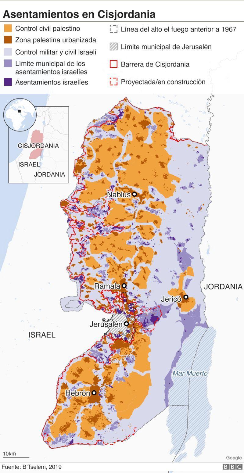 Mapa de asentamientos israelíes.