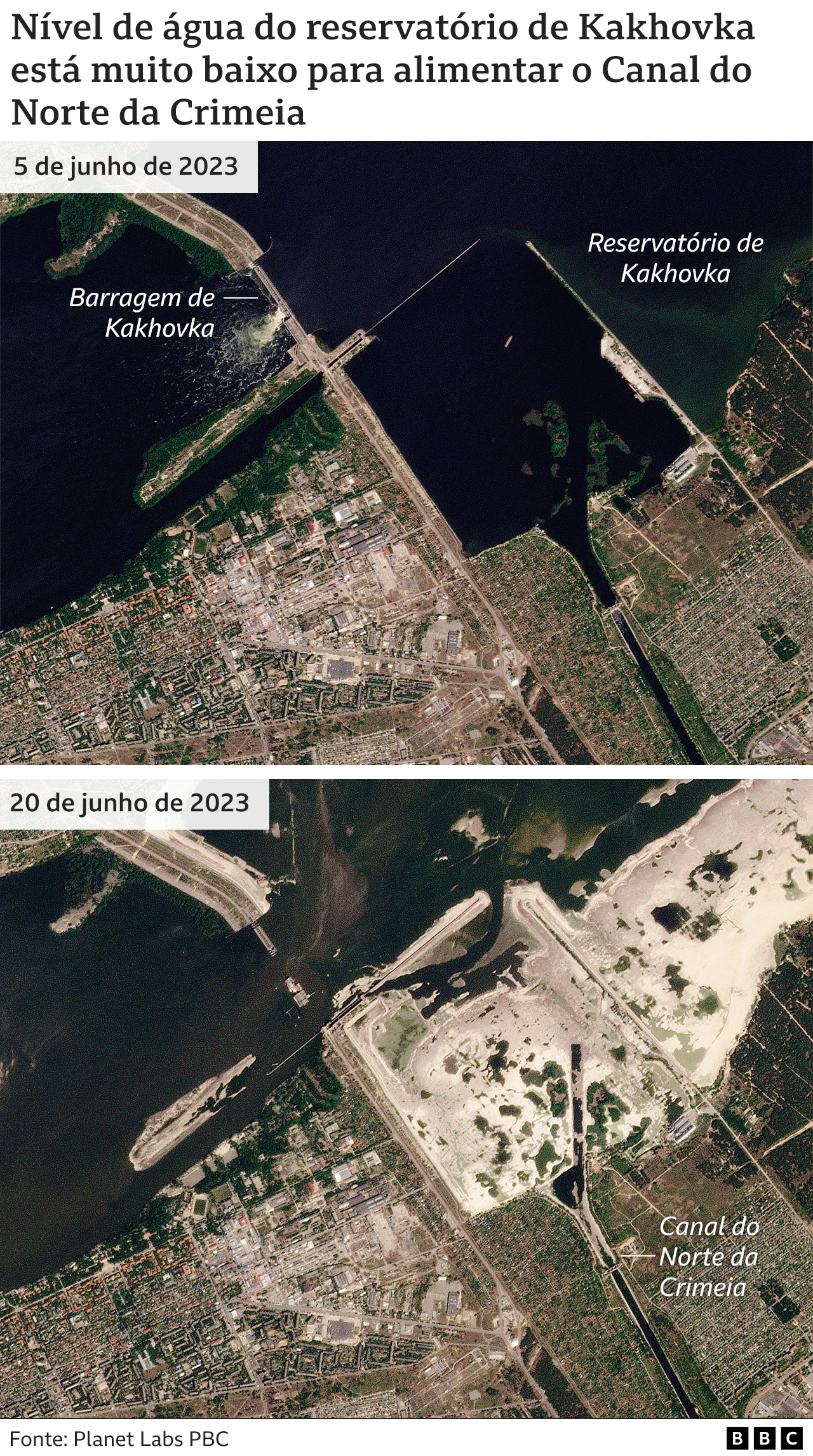 Imagens de antes e depois do rompimento da barragem
