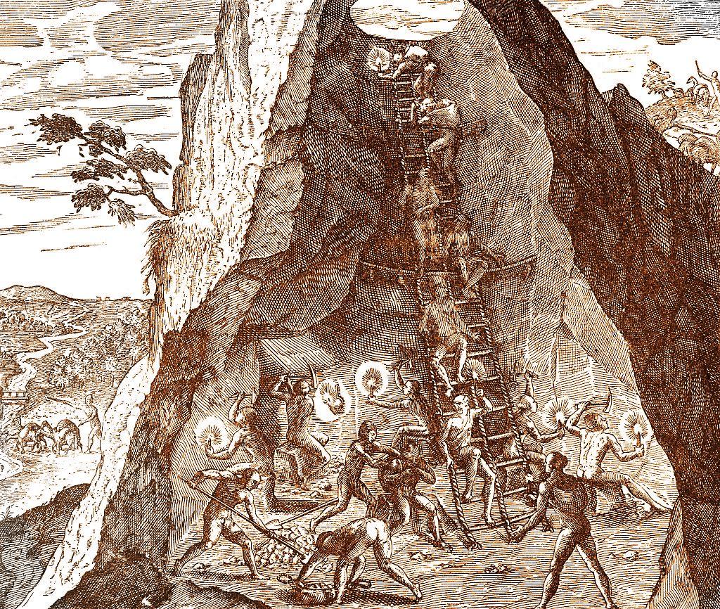 Indígenas trabajando en una mina