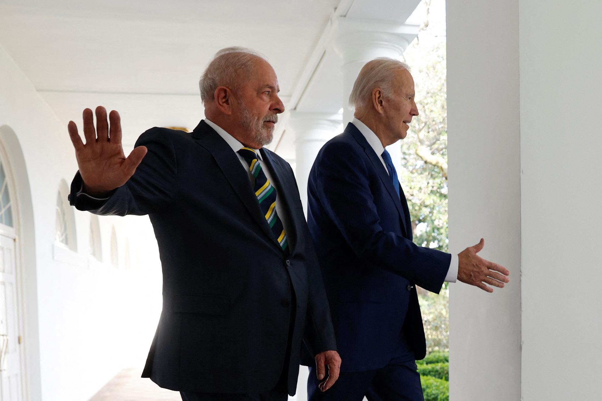 Presidentes Lula e Joe Biden durante encontro na Casa Branca, em 10 de fevereiro