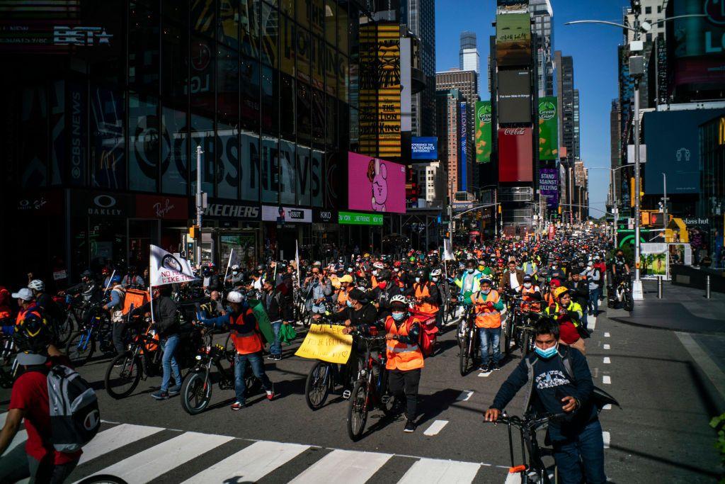 Una protesta de repartidores en Nueva York
