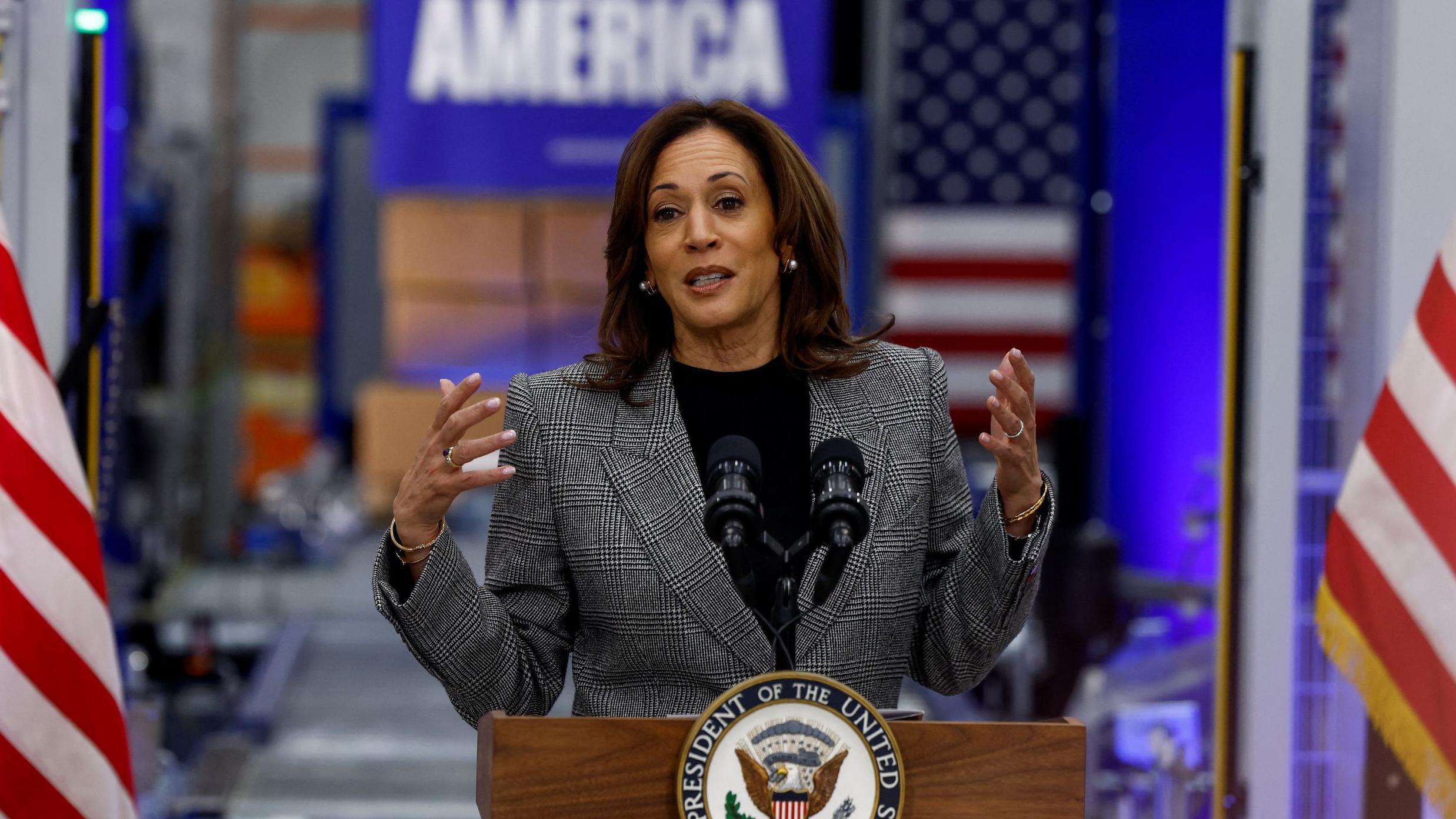 Kamala Harris campaigning for the presidency of the United States, in Michigan.