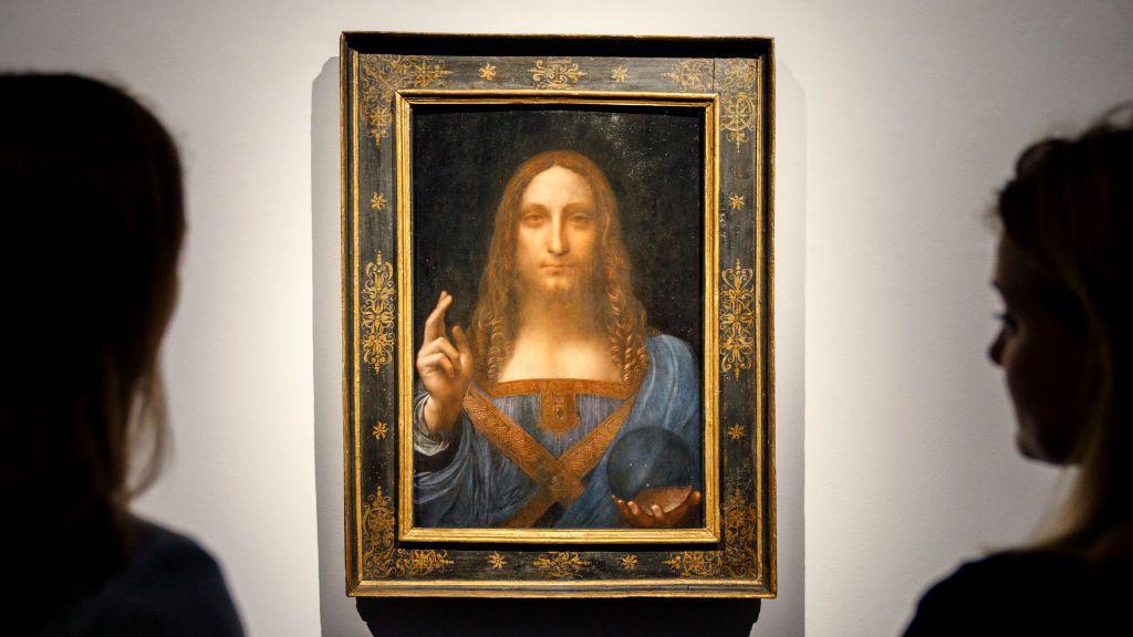 Quadro Salvator Mundi, que retrata Jesus Cristo como um homem branco de barba e cabelos compridos castanhos