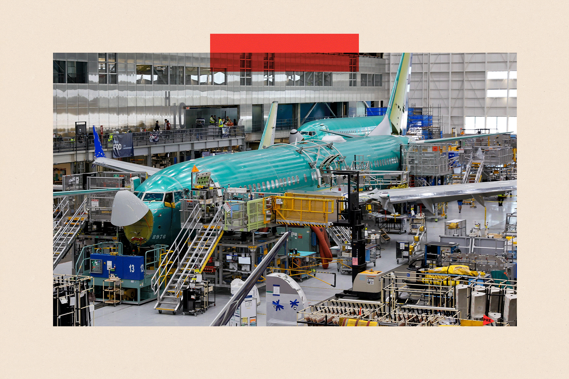 A Boeing 737 MAX aircraft being assembled 