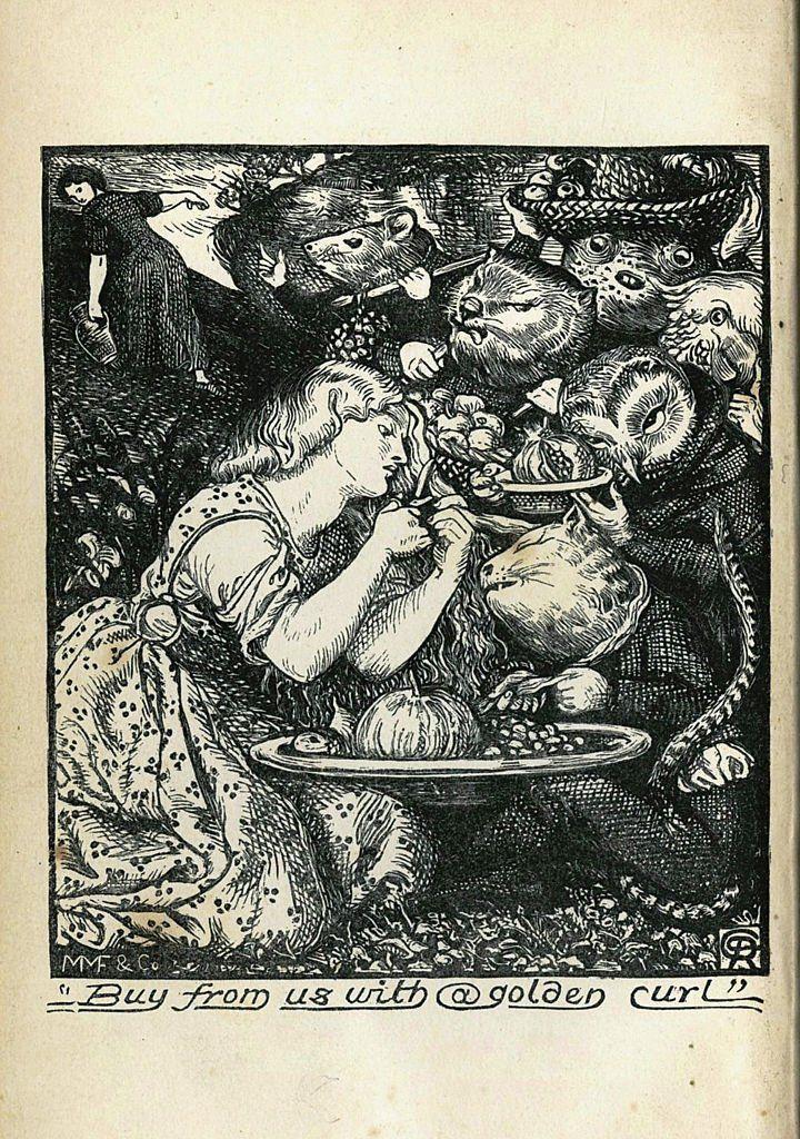 Gravura do livro 'O Mercado dos Goblins', de Christina Rossetti