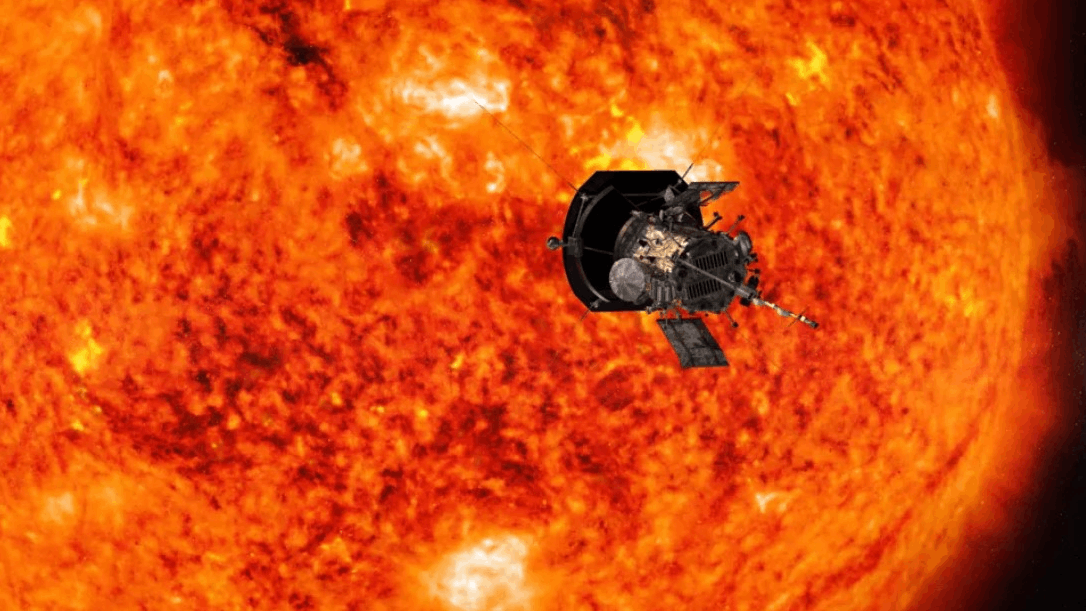 Impresión artística de la sonda espacial Parker Solar Probe volando cerca del Sol