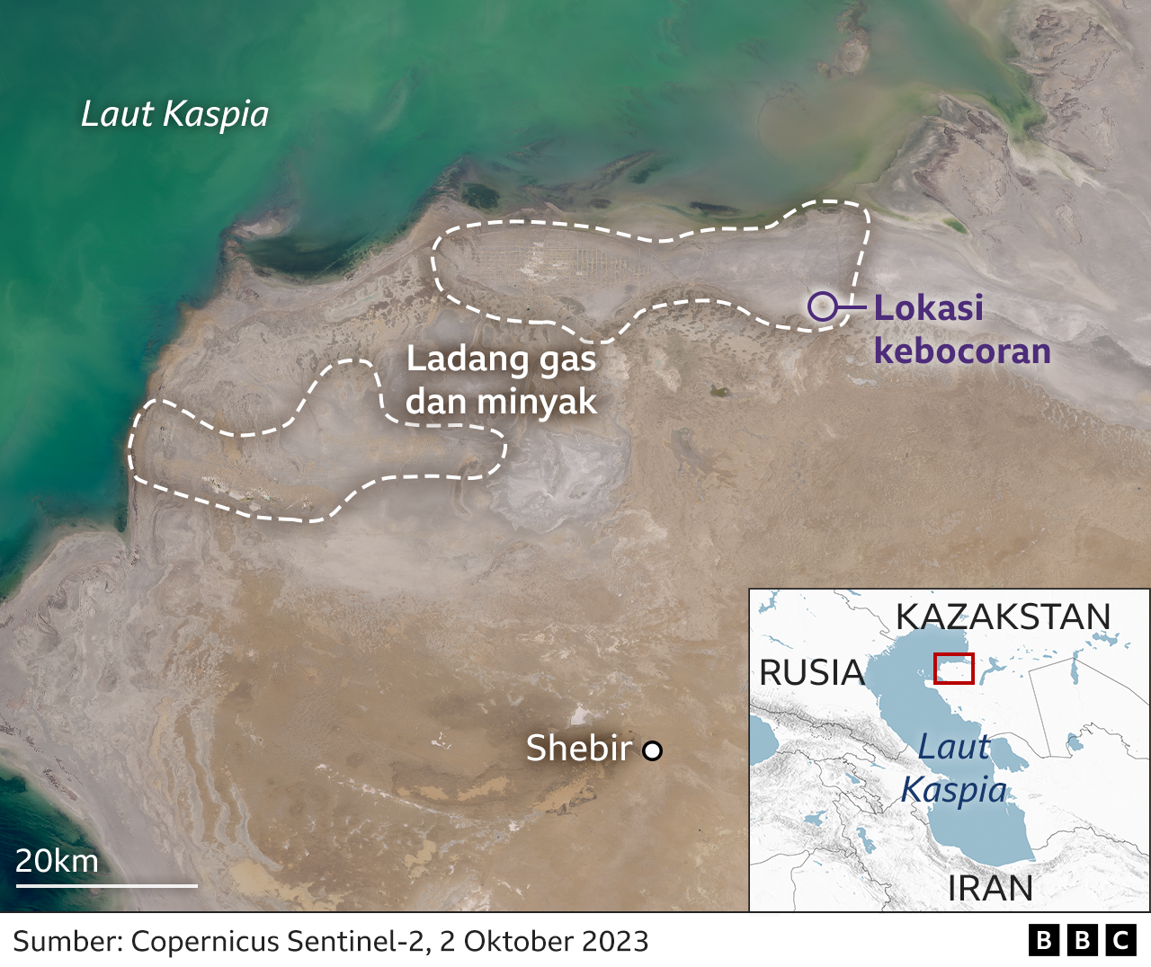 Lokasi kebocoran Gas Metana di Kazakstan