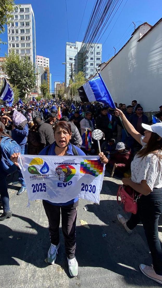 Apoiadora de Evo Morales protestando nas imediações do Tribunal Supremo Eleitoral 