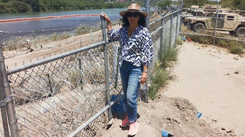 Magali Urbina at her property near the Rio Grande border buoy.