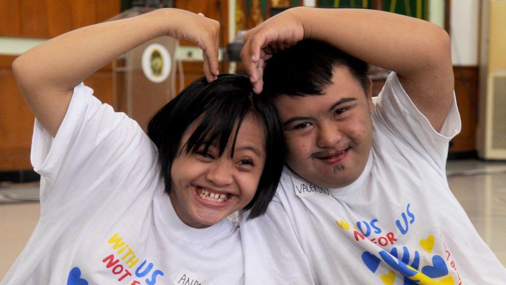 Children with Down's syndrome gather in Graha Pandawa, Yogyakarta, Indonesia, to take part in the 2023 Down syndrome day celebration in March 2023