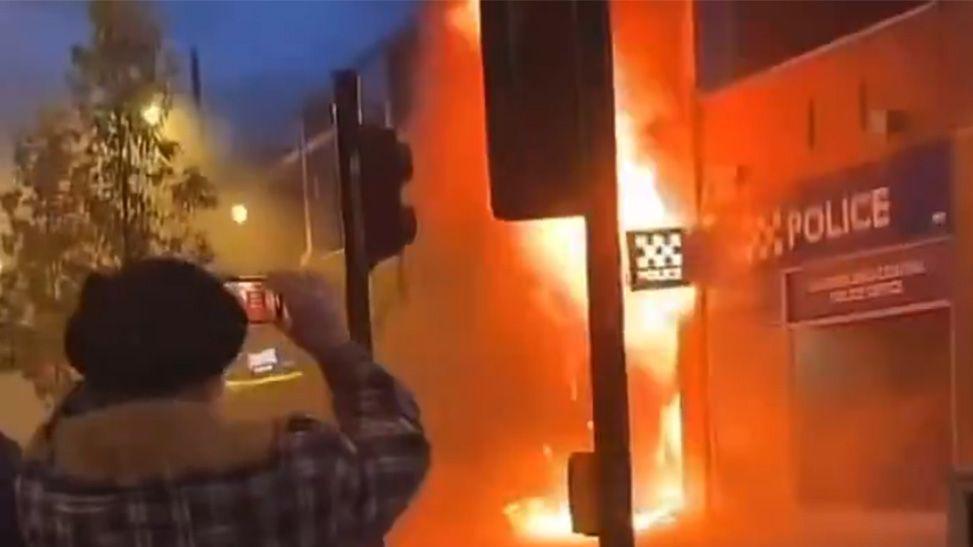 Police office attacked and car on fire in Sunderland unrest
