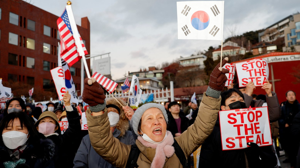 Manifestante favorable al presidente de Corea del Sur.