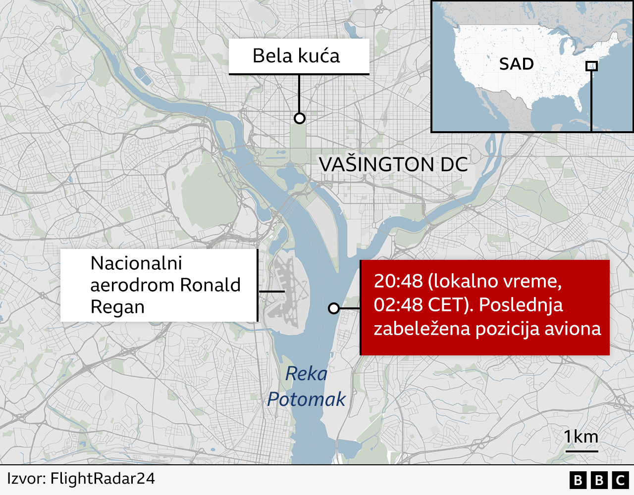 avionska nesreća, sudar aviona u vašingtonu, mapa 